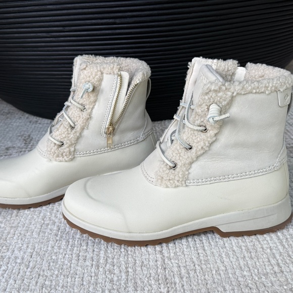 Sperry Shoes - Sperry Cream Sherpa-Lined Waterproof Lace-Up Ankle Boots
